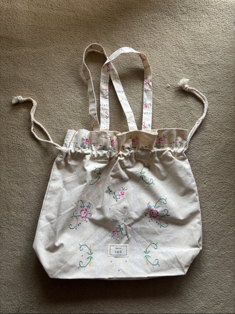 Sezane & Sea New York Drawstring Canvas Tote Bag